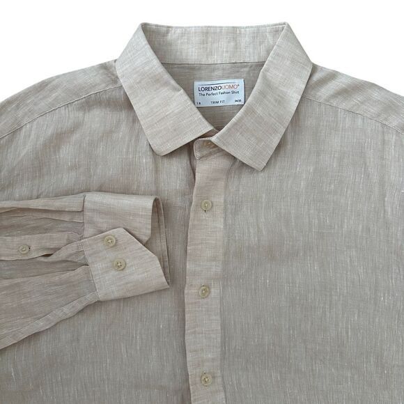 Lorenzo Uomo 100% Linen Shirt Long Sleeve Button Up Trim‎ Fit Mens 18 34/35 - Picture 1 of 10